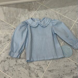 Little English girls collared blouse blue gingham 18m